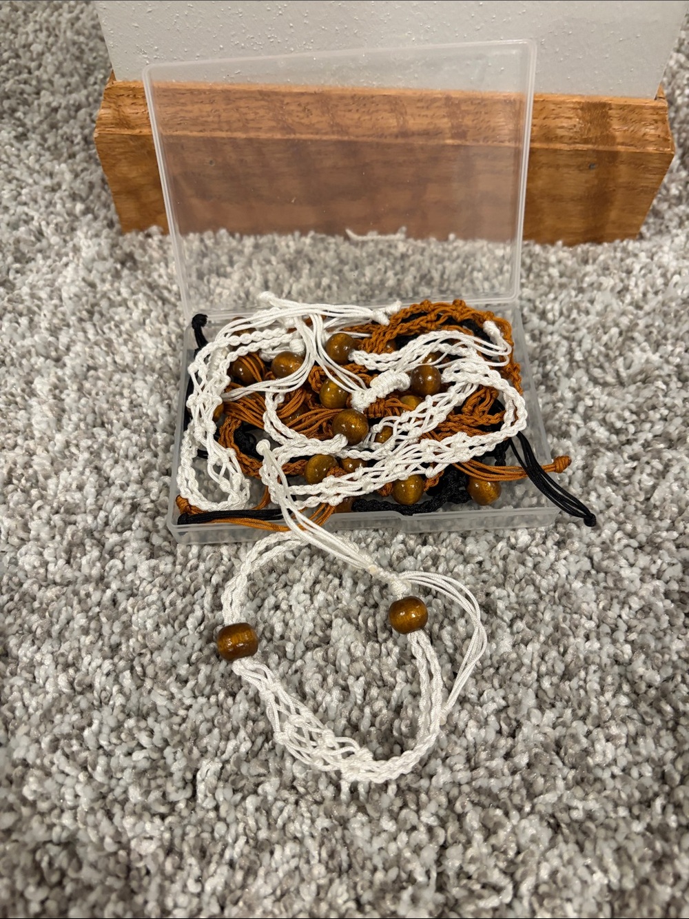Handmade White and Brown Beaded Braided Bracelet - Unbranded